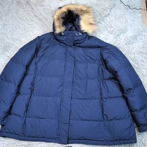 L.L. Bean Jacket Womens 3X Down Coat Removable Hood Downtek Faux Fur Trim Cozy